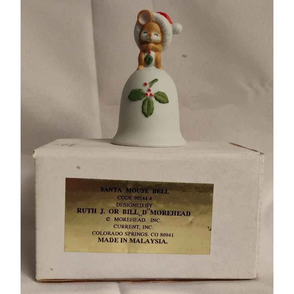 Vintage Christmas Porcelain Bell Bells 2pc Lot Santa Bear Mouse‎ Decorations